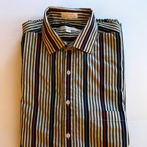 Vintage Perry Elis Multicolor Striped Men's button short sleeve cotton   Shirt